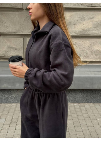 Комбінезон жінкам No Brand комбінезон-брюки однотонний графітовий кежуал фліс