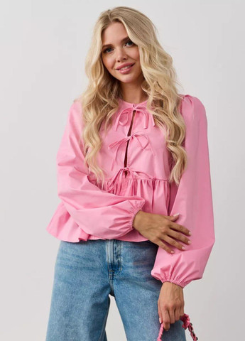 Розовая блузка с длинным рукавом фонарик Tik-Tak