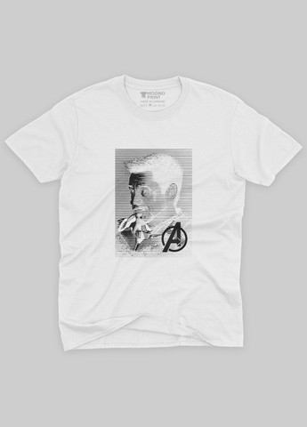 Біла чоловіча футболка з принтом супергероя - залізна людина (ts001-1-whi-006-016-026) Modno
