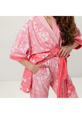 Комбінована всесезон комплект жіночий з плюшевого велюру штани та халат ніжні серця 3426_xl 15990 xl FlexDress