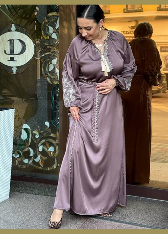 Світло-коричнева шовкова вишита сукня BeART візерунок квітковий приталена, вільна шовк, штучний шовк (299629710)