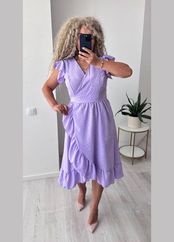 Лавандова повсякденний, кежуал сукня жіноча на запах на запах Україна в горошок