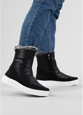 Черные дутики женские с мехом высокие черные (4101) Kindzer на молнии