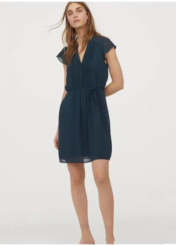 Темно-синее деловое женское шифоновое платье с поясом на завязи н&м (56718) xs темно-синее H&M