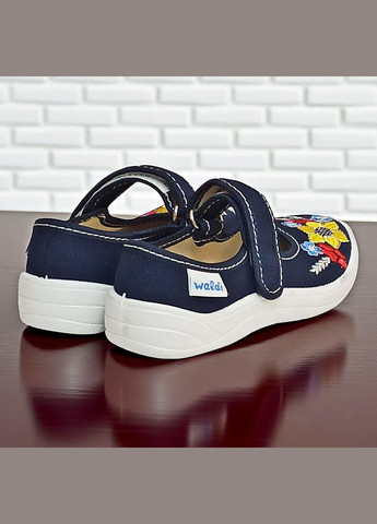 Синие ортопедические закрытые тапочки на липучке сменка в садик для девочки валди Waldi с вышивкой