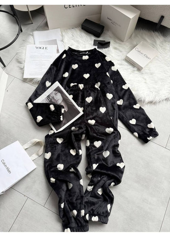 Чорна зимня жіноча піжама тепла світшот + брюки No Brand