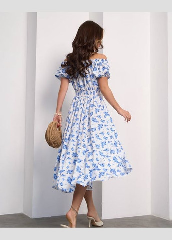 Білий повсякденний сукні з відкритими плечима ISSA PLUS з квітковим принтом