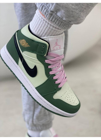 КРОССОВКИ ЖЕНСКИЕ NIKE AIR JORDAN 1 RETRO MID DUTCH GREEN НАЙК АИР ДЖОРДАН No Brand серые демисезоны (368887705)