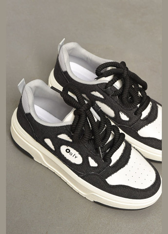 Кроссовки женские черно-белого цвета на шнуровке Let's Shop чёрно-белые демисезоны (317318887)