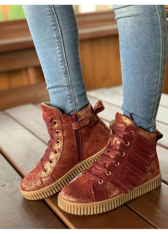 Цветные ботинки осенние 2484 для девочек бордово-золотистые, нубук. размер 32 Topitop