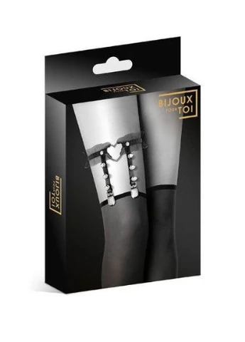 Гартер на ногу Bijoux Pour Toi - WITH HEART AND SPIKES Black, сексуальная подвязка с сердечком No Brand (303908540)