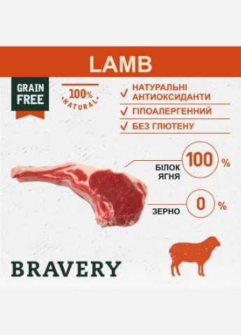 Сухий корм Lamb Mini Adult для дорослих собак дрібних порід з ягнятком 7 кг (8436538946664) Bravery (315868000)
