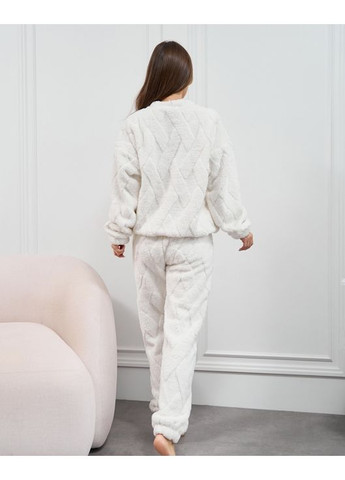 Белая зимняя махровая пижама на эластичных манжетах свитшот + брюки ISSA PLUS