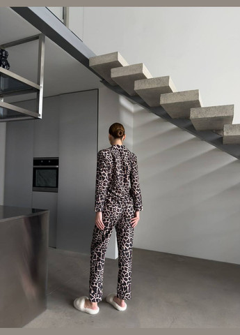 Коричневая всесезон пижама женская рубашка + брюки No Brand