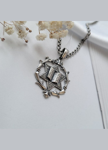 Срібна підвіска оберіг амулет Тора та Зірка Давида у каменях срібло 925 проби Чорнене (АРТ.38084ч) 3.80г No Brand (306743355)