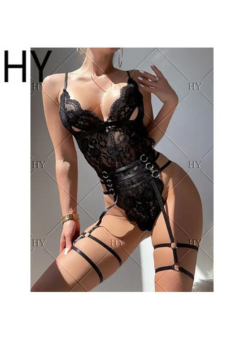 Мереживний сексуальний боді із гартерами і поясом для панчох. Мереживний боді прозорий на бретелях China (360861712)