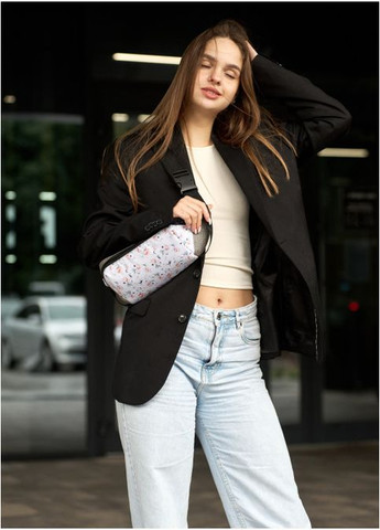 Сумка на пояс бананка Holster MSH серая тканева з квітковим білим принтом (SKU_87118706-VS) Sambag (302450352)