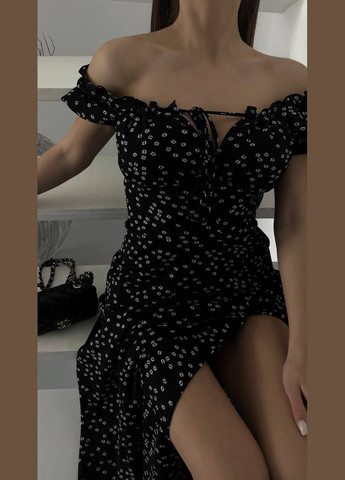 Черное повседневный женское платье с цветочным принтом Україна с цветочным принтом