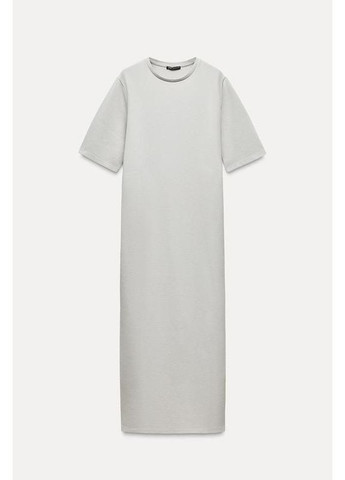 Сіра пряма інтерлочна сукня міді довжини Zara