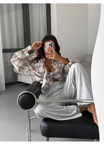 Женский костюм брюки+рубашка клетчатая Україна (353492999)