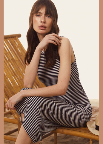 Черно-белое платье-майка меди трикотаж темно-синие полоски на молочном Vovk в полоску