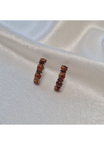 Срібні сережки з Бурштином срібло 925 проби Родоване 895с 3.56г Nobrand (370438665)