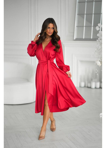 Красное платье атласное на запах — модель 7563 красный No Brand