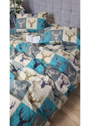 Постельное белье с резинкой Трофей бирюза, фланель(байка) Евро размер, наволочки 50/70 No Brand (364219595)