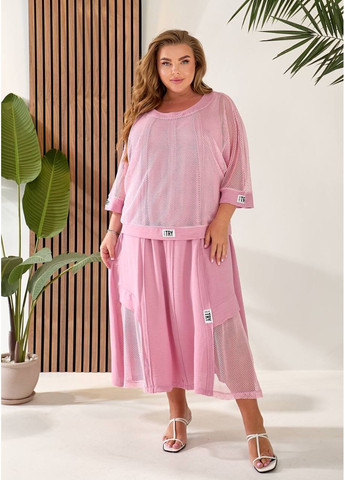 Рожева святковий, повсякденний, кежуал жіноча сукня двійка з сіткою Style Point однотонна