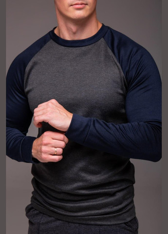 Темно-синий свитшот мужской - по фигуре JUGO однотонный без декора (333155229)