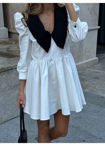 Молочное повседневный женское платье scarlet с v-образной горловиной и съемным белым воротничком (mil469) milirud