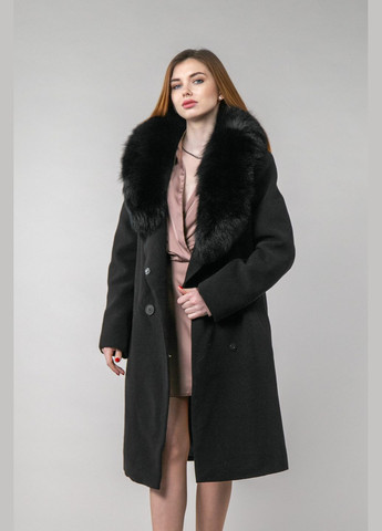 Черное зимнее Пальто из кашемира двубортное Chicly Furs