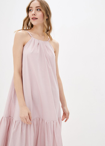 Розовое кэжуал длинное свободное платье из хлопка розового цвета. ORA однотонное