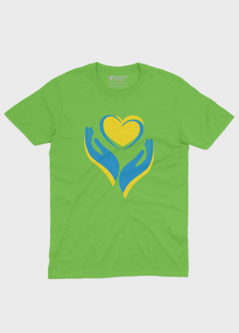 Салатова літня жіноча футболка з патріотичним принтом серце та лодоні (ts001-2-kiw-005-1-029-f) Modno
