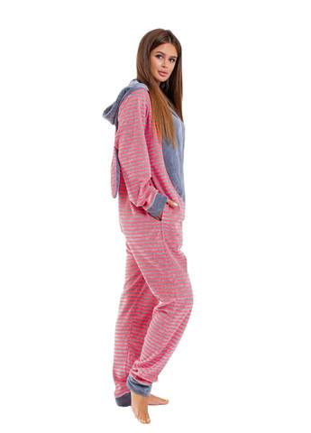 Кислотно-розовая всесезон женская велюровая пижама-комбинезон с капюшоном и ушками зайчика комбинезон Selim-tekstil