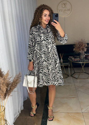 Білий повсякденний вишукана повсякденна міні сукня-сорочка на гудзиках з зебровим візерунком з поясом в комплекті сукня-сорочка Allthings зебра