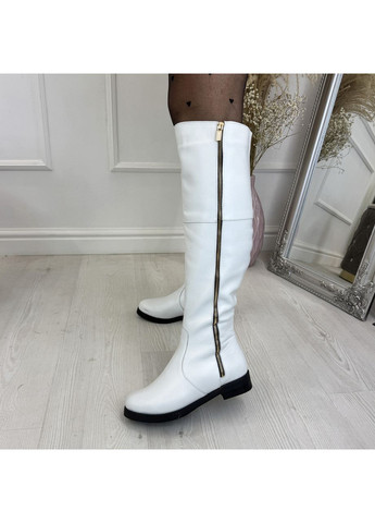 Белые осенние ботфорты женские кожаные, декорированы молнией.. 37 размер Vasha para