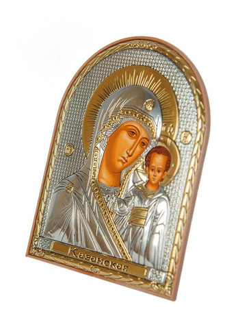 Серебряная Икона Казанская Божья Матерь 8,5х10,5см арочной формы в пластиковом киоте 15,5х12 Silver Axion (266266120)