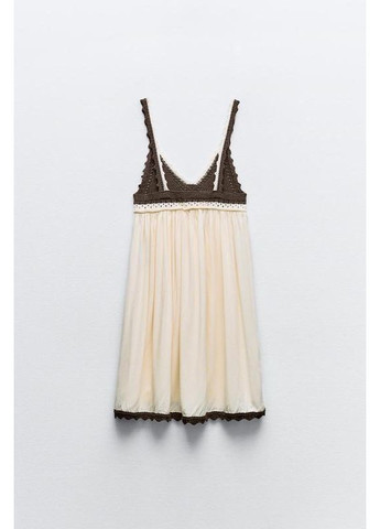 Бежевое комбинированное платье с вязаным крючком верхом Zara