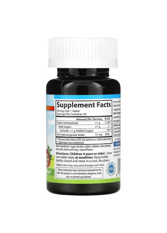 Залізо для дітей, полуниця, 15 мг, 30 жувальних таблеток Carlson Labs (314524229)