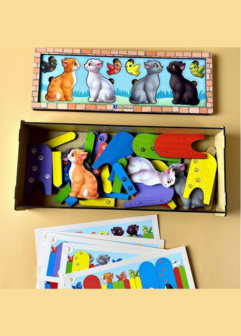 Дерев'яна гра з картками "Котики за парканом" (ПСФ150) PSF150, 51 деталь і 14 карток Ubumblebees (316272393)