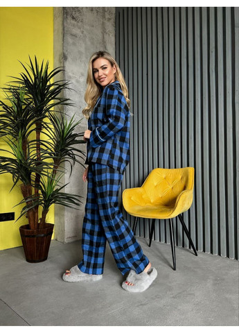 Синяя всесезон пижама рубашка + брюки No Brand