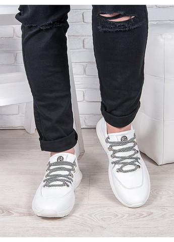 Белые демисезонные мужские кроссовки из натуральной кожи белого цвета 35562 No Brand