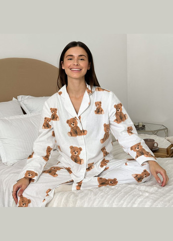 Бордова піжама (сорочка+штани) жіноча тепла фланель біла тедді f46p Cosy