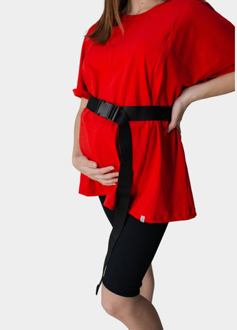 Красная всесезон футболка для беременных оверсайз с секретом для кормления с коротким рукавом HN
