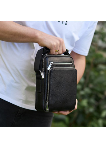 Мужская сумка-барсетка через плечо кожаная черная с ручкой M61693 Tiding Bag (354832939)