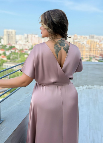 Темно-бежевое праздничный, коктейльное, вечернее вечернее платье шелковое макси длины с открытой спиной и поясом колокол, с открытой спиной No Brand однотонное