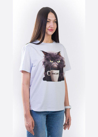 Біла футболка унісекс біла з коротким рукавом з принтом кава кіт love self (кулір) роз. s 4PROFI кулір (298127386)