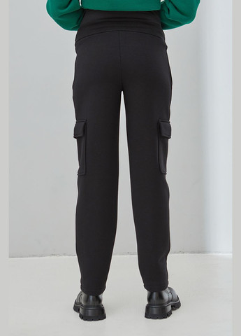 Черные брюки-карго для беременных трикотажные с начесом Юла мама (306543460)