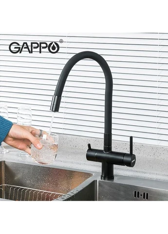Смеситель для кухни на две воды G4398-36 с гибким изливом, черный GAPPO (373267209)